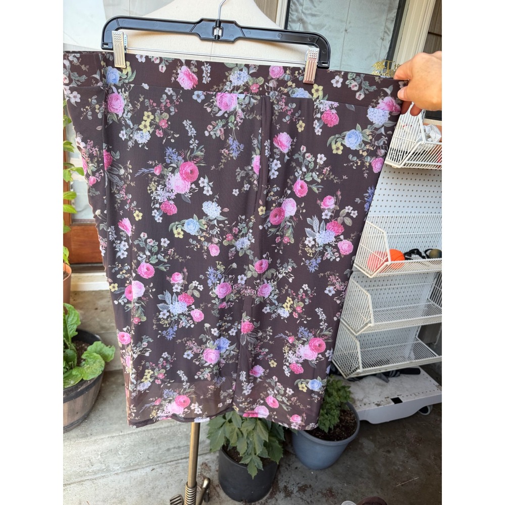 Torrid Midi Shirt 3x 3 black floral mesh ruched side drawstring dark floral goth - Picture 3 of 5